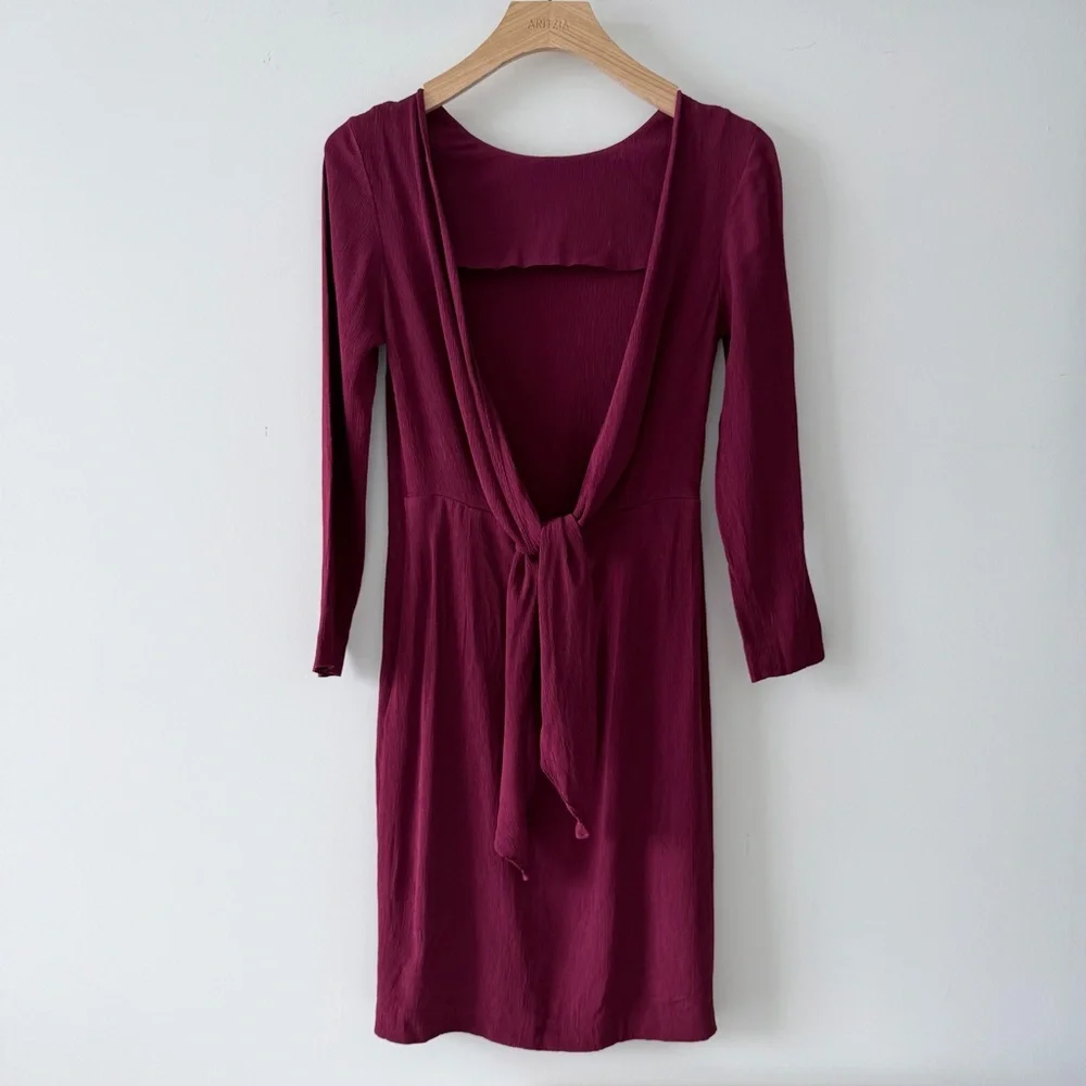 Massimo Dutti Burgundy Open Back Tie Dress | Deep V Back | Size 6 - Picture 6 of 13